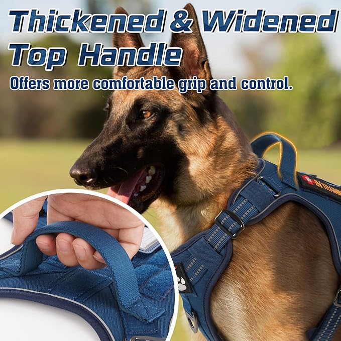 rabbitgoo Tactical Dog Harness for Small Dogs, No Pull Military Service Vest with Handle & Molle, Easy Control for Training Walking, Adjustable Reflective Straps, Blue, S