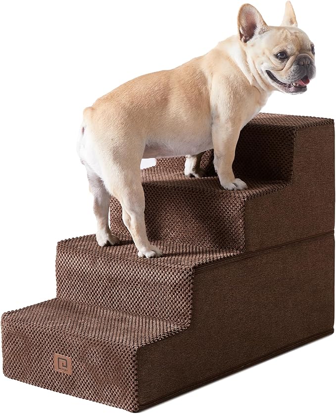 EHEYCIGA Dog Stairs for Bed 18" H, 4-Step Dog Steps for High Bed, Pet Steps for Small Dogs and Cats, Non-Slip Balanced Pet Indoor Ramp, Brown