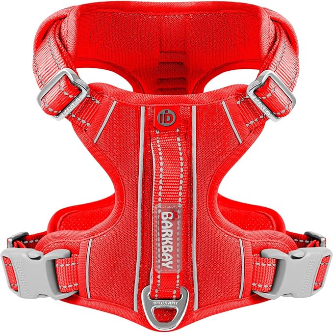 BARKBAY Dog Harness No Pull with ID Tag Pocket - Heavy Duty, Reflective, Easy Control for Large Dogs(Red,S)