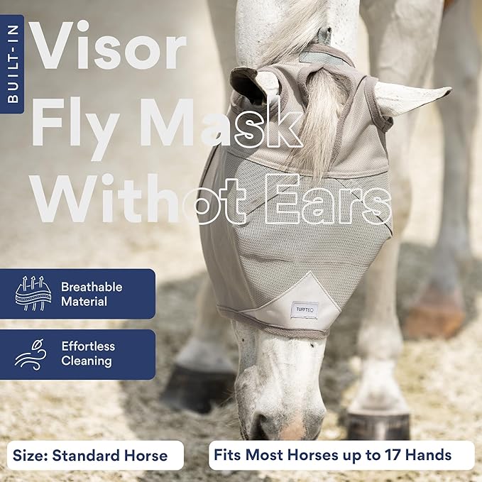 Horse Fly Mask Without Ears | 95% UV Eye Protection | Built-in Visor | Breathable, Lightweight Mask | Adjustable Fit for Horses Medium/Large Size