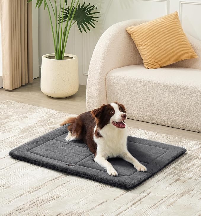 MADE 4 PETS Dog Crate Pad Bed for Medium Large Dogs, Washable & Reversible, Anti-Slip Kennel Mat for Cozy Sleeping, Soft Fluffy Dog Bed for Indoor & Outdoor Use, 35"x23", Dark Gray