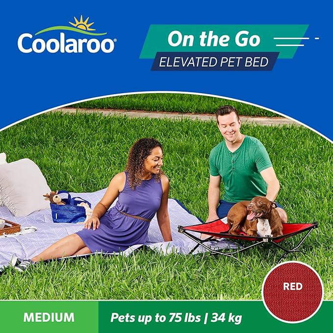 Coolaroo On-The-Go Elevated Dog Bed - Foldable Pop-Up Travel Dog Bed with Breathable, Moisture-Resistant Fabric, Carry Bag Included, Lightweight & Portable, Red, Medium