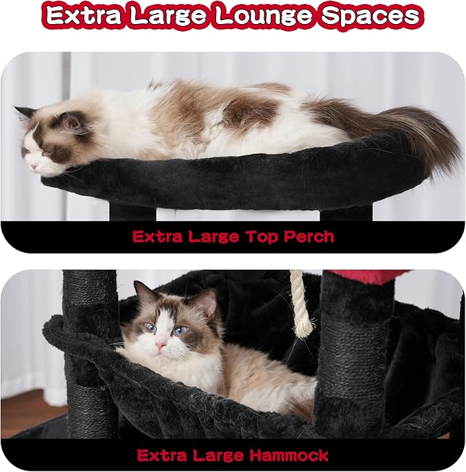 Gothic Cat Tree, Cat Tower for Large Cats with 2 Big Platforms, 2 Baskets, condo and Toys, 63" Cat Scratching Posts for Indoor Cats, Black and red GCT020BR