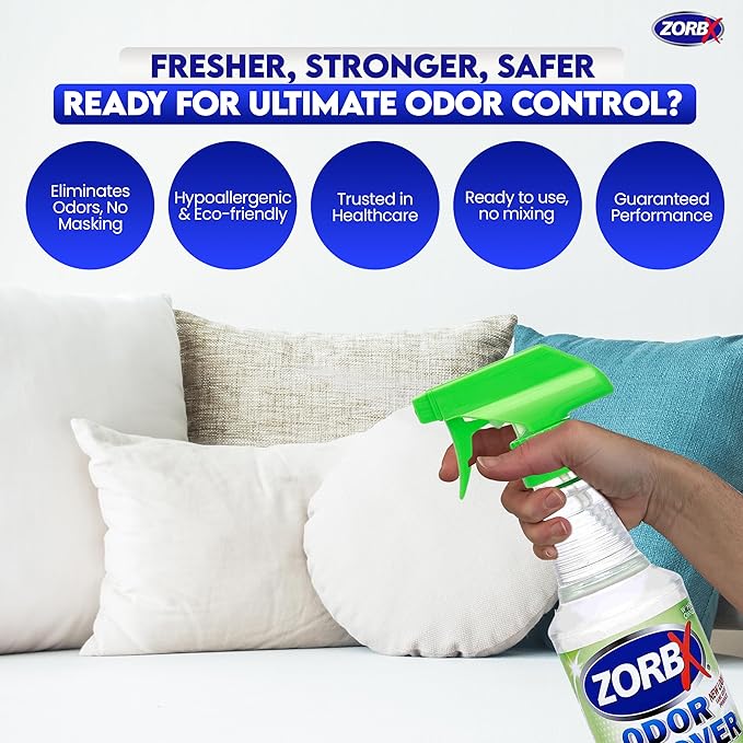 ZORBX Unscented Odor Remover Spray 32 oz - Perfect Solution for Strong Odor - Advanced Trusted Formula & Fast-Acting Odor Eliminator for Dog, Cat, Puppy