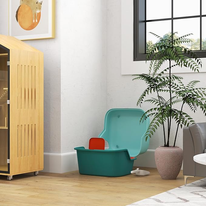 PawHut Cat Litter Box with Lid, Covered Kitty Litter Box Enclosure with Scoop, Openable & Lockable Cover, Easy to Clean, Green