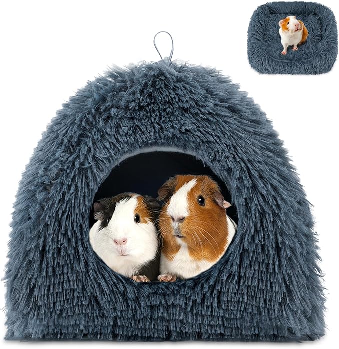 YUEPET Guinea Pig Bed Plush Calming Hideout, Warm Rabbit Hide for Hamsters Hedgehogs Ferrets Dwarf Rabbits and Other Small Animals(Dark Grey)