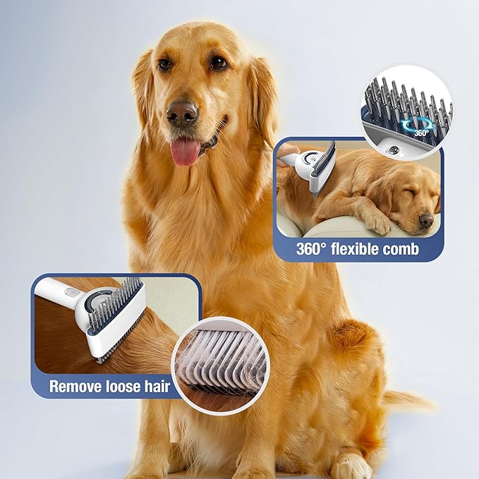 Pet Grooming Brush with Double-Sided Spray and UV Sterilization - 360° Rotating Round Needle, Depilatory Comb and Long Hair Brush, Waterproof, Rechargeable - For Long or Curly Haired Pets