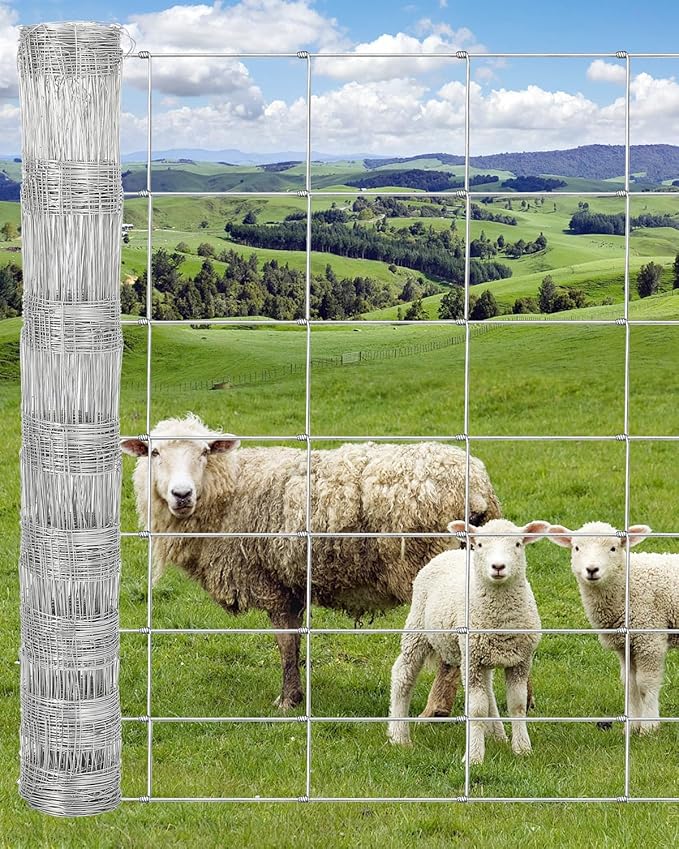 Cattle Farm Fence, 4ft x 328ft Galvanized Wire Fencing for Goat Deer Hog Yard Livestock Animals Protection