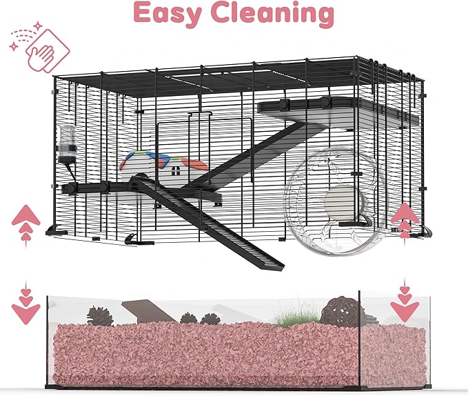 3-Tier Glass Hamster Tank, Large Hamster Cage Habitat with 11inch Big Running Wheel for Rat, Mouse, Gerbil, Syrian Hamster, 590 SQ INCHES