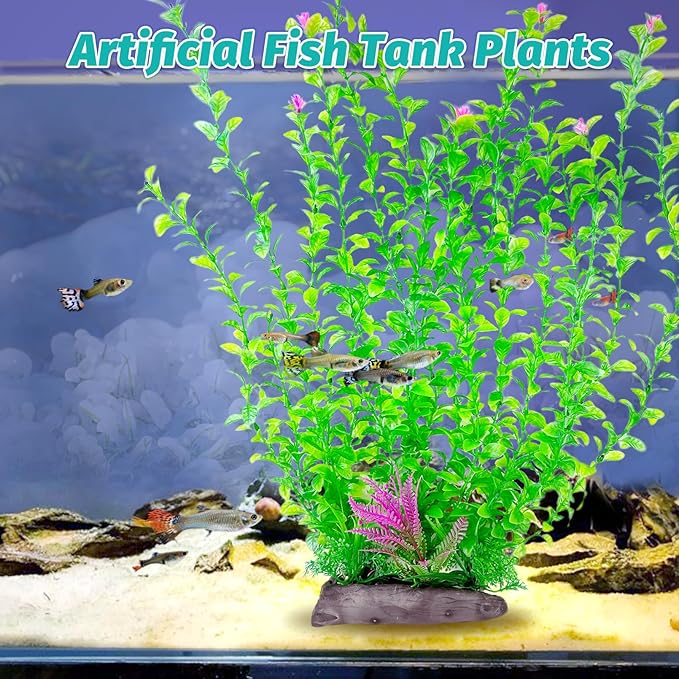 Hamiledyi Aquarium Plastic Plants Aquarium Decor Artificial Fish Tank Plants,Tall Fish Tank Decorations, Extra Large Aquarium Plant 20.4-inch Tall,1PCS