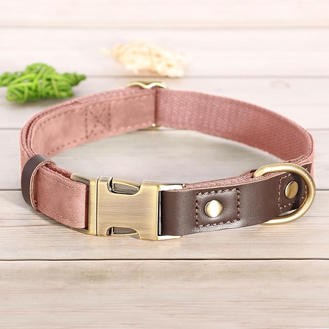 Didog Soft PU Leather Dog Collars for Medium Dogs,Classic Adjustable Dog Collars with Quick Release Metal Buckle,Easy Clean and Comfortable with Nylon Lining,Pink,M Neck 13-19"