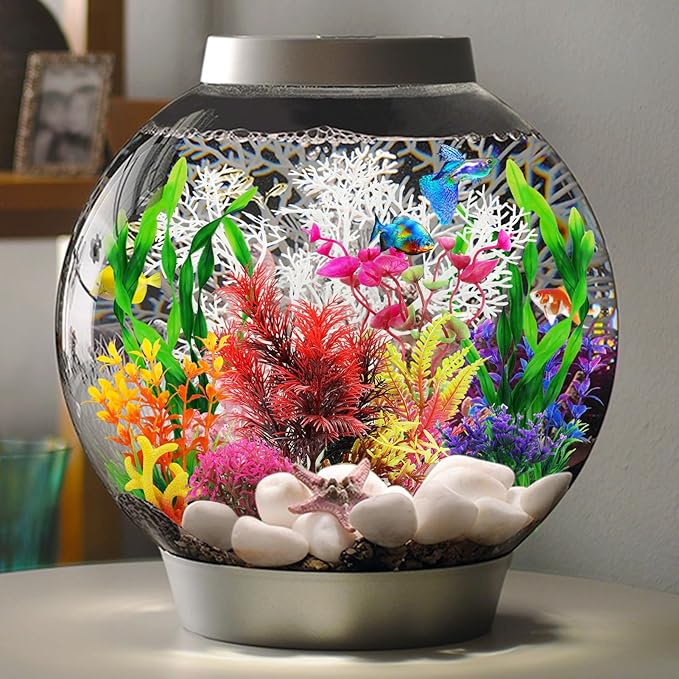Aquarium Decorations Plants with Resin Coral, 12 pcs Fish Tank Accessories, Fish Tank Decorations Small Plants Plastic, Aquarium Decor Artificial Plant