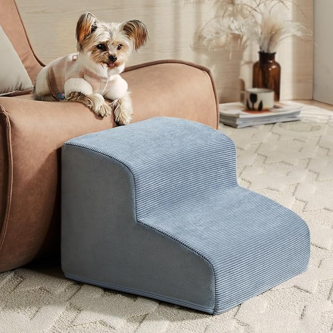 Dog Stairs for Small Dogs, 2-Steps Dog Ramp for Couch, Pet Stairs with Highly Supportive Foam and Non-Slip Bottom, Pet Steps for Cat & Doggie (High 11.8 Inch)