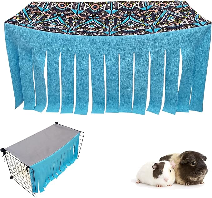 RIOUSSI Guinea Pig Hideout Hideaway Corner Fleece Toys Cage Accessories with Reversible Sides, Geo/Gray+Blue, 27"x14"x14"