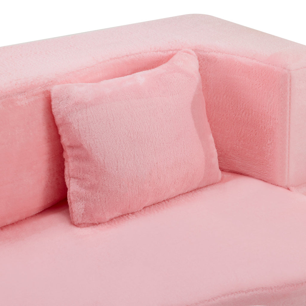 71-Inch Folding Sofa Bed in Pink Chenille with High-Density Foam