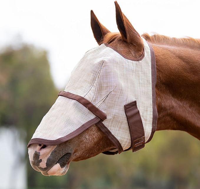 Kensington Signature Fly Mask with Removable Nose — Protects Horses Face and Nose from Biting Insects and UV Rays While Allowing Full Visibility — Ears and Forelock Able to Come Through The Mask