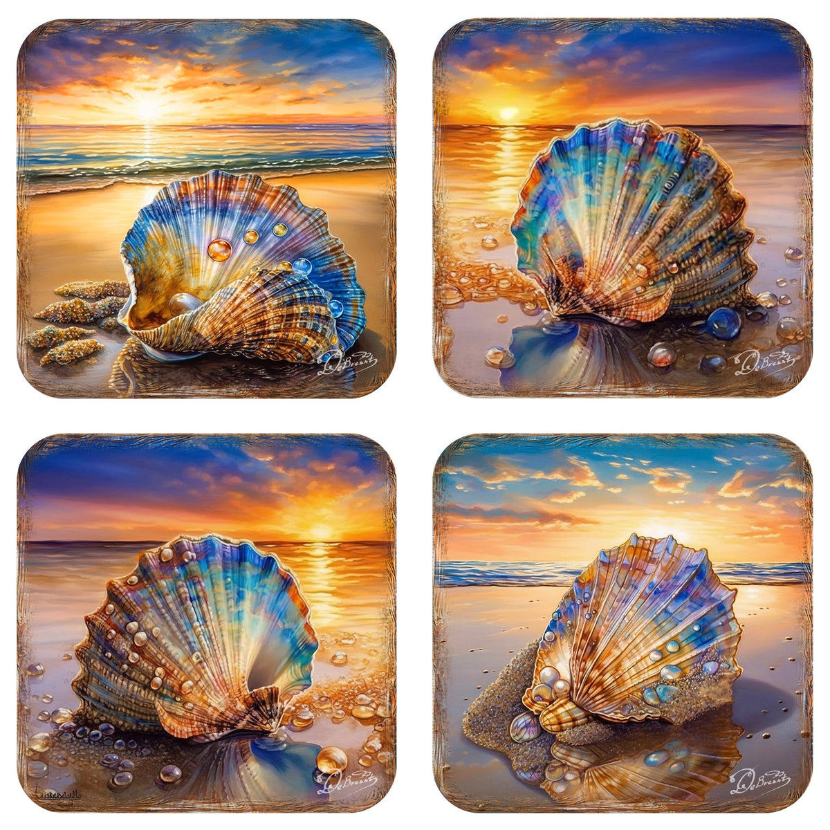 Sunset on the Beach Wooden Cork Coasters Gift Set of 4 by G. Debrekht - Coastal Holiday Décor  - 8199450C-S4