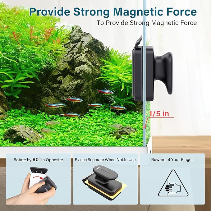 hygger Aquarium Magnetic Glass Clean Tool, Algae Scraper for 0.2-0.6 Inch Thick Fish Tank Floating Scrubber Brush with Two Detachable Blades (S)