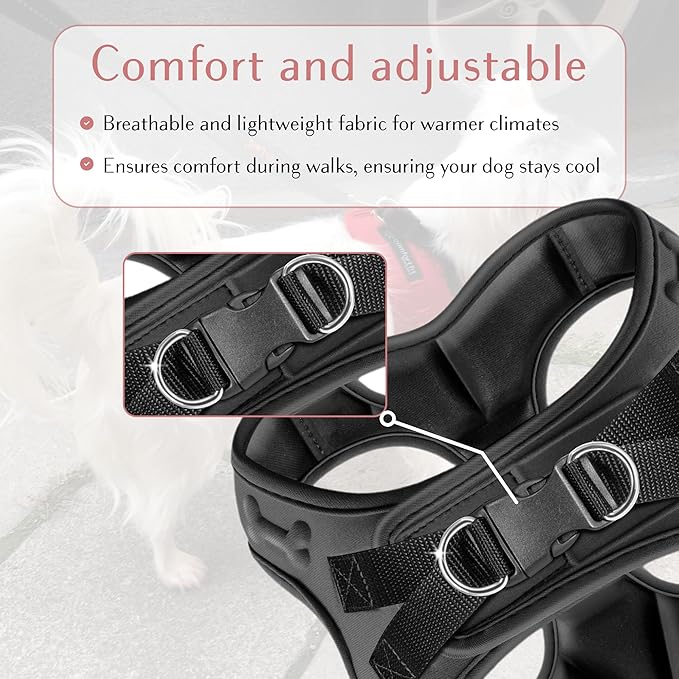 Comfort fit Step-in Dog & Puppy Harness - Comfortable All Weather Dog Vest Harness: Adjustable, Soft Padded, Easy to Put-on for Small, Medium-Sized Dogs.