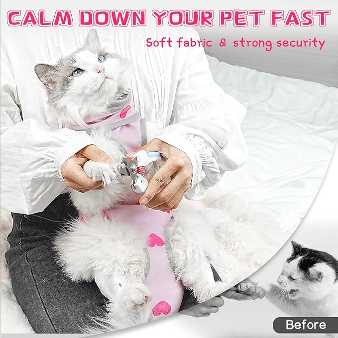 Cat Grooming Hammock, Self-Adherent Wrap for Cutting Nails, Anti-Escape Calming Grooming Bag for Medicine, Nail Clipping, Teeth Brushing, Ear Cleaning