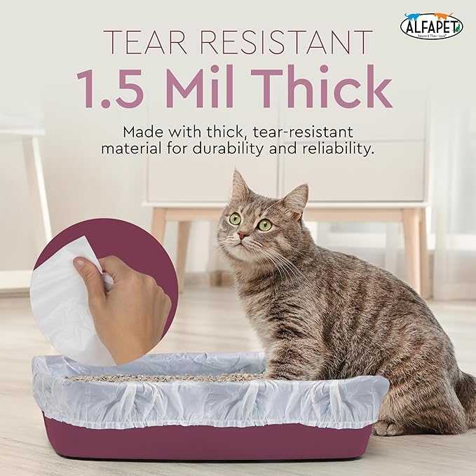 Alfapet Cat Litter box liner Disposable, Elastic Liners- 24-count-For Medium and Large, Size Litter Pans- With Sta-Put Technology for Firm, Easy Fit- Quick + Clever Waste Cleaners