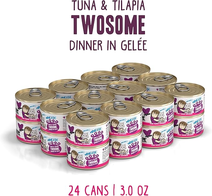 Weruva BFF Minced Natural Wet Cat Food, Tuna and Tilapia Twosome in Gelee, 3oz Can, Pack of 24