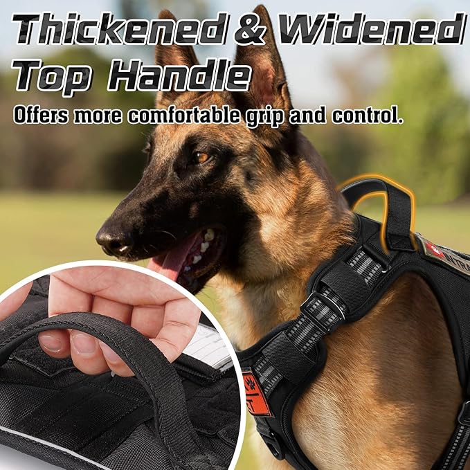 rabbitgoo Dog Harness No Pull, Military Dog Harness Medium Sized Dog with Handle & Molle, Easy Control Service Dog Vest Harness Training Walking, Adjustable Reflective Tactical Pet Harness, Black, M