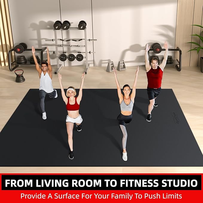 Large Exercise Mat for Home Workout,12‘x6’/10'x6'/9'x6'/8'x6'/7'x5'/6'x4' (7mm) Extra Thick Workout Mat, High-Density Gym Mat for Cardio, Jump Rope, MMA, Weights (Shoe-Friendly)