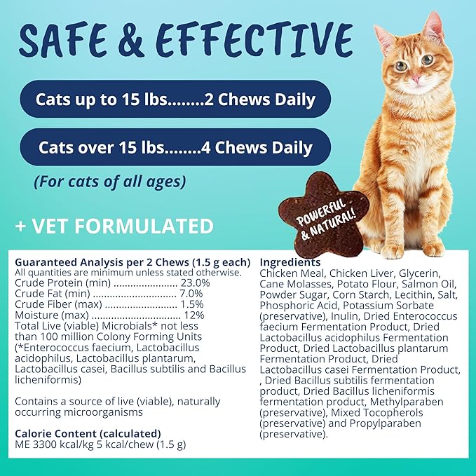 Under The Weather Pet Probiotic Chews for Cats | Promotes Normal Digestion, Balances Healthy Gut Health | 60 Star Shaped Soft Chews