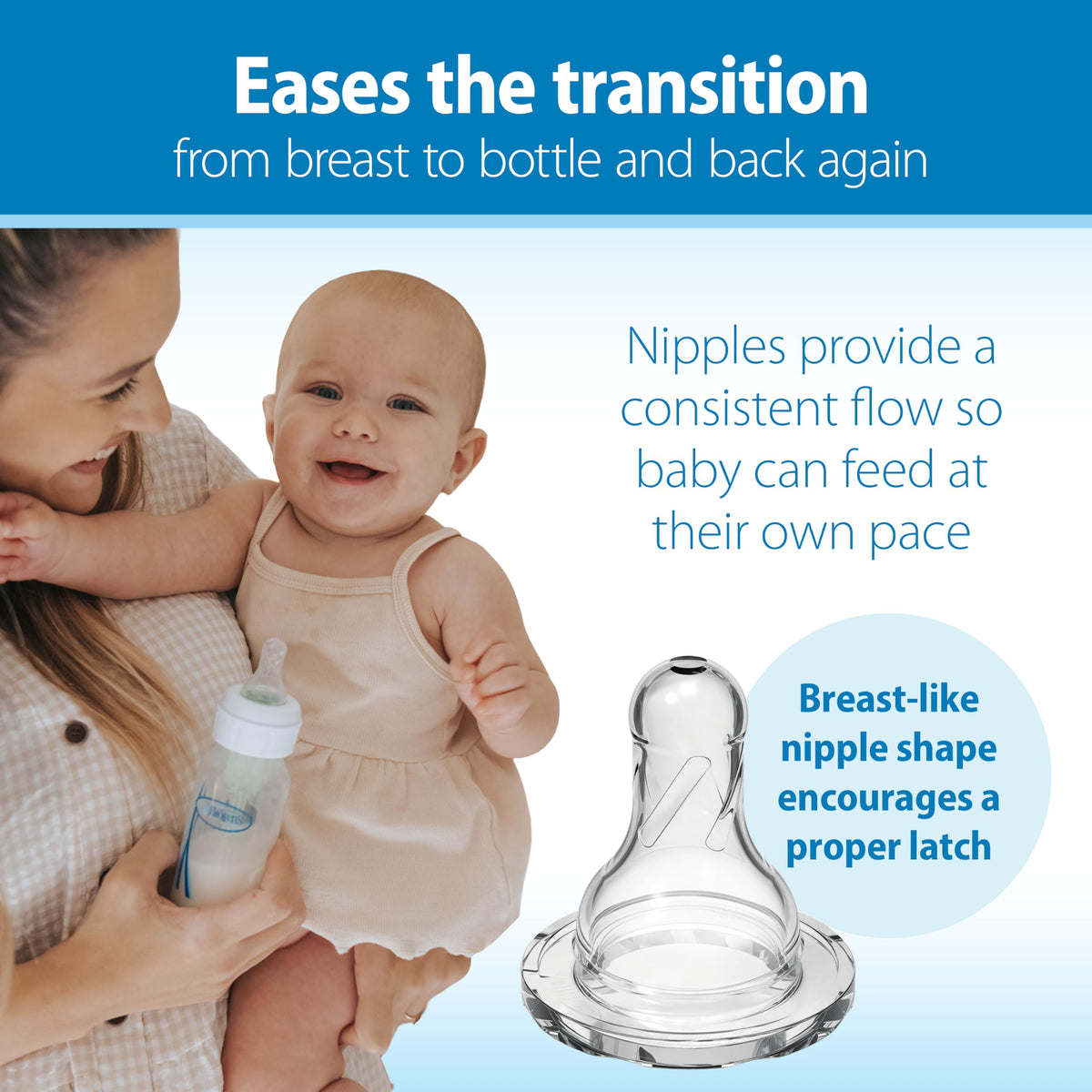 Dr. Brown's Natural Flow Anti-Colic Options+ Narrow Baby Bottle, Pink Floral, 8 oz/250 mL, with Level 1 Slow Flow Nipples, 0m+, 4 Pack