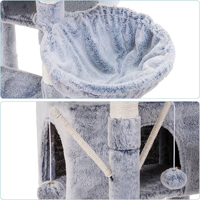 Hey-brother Cat Tree, 71 inches XL Large Cat Tower for Indoor Cats, Multi-Level Cat House with 3 Padded Perches, Big Scratcher, Cozy Basket, 2 Cat Condos and Scratching Posts,Pewter MPJ034PE