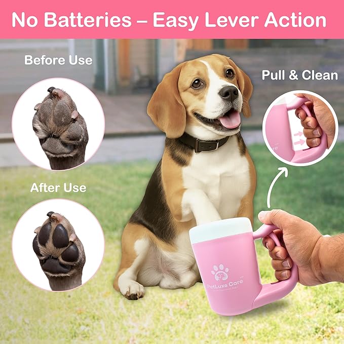 Dog Paw Cleaner for Small & Medium Dogs – Portable Paw Washer Cup with Soft Silicone Brush, Towel & Moisturizing Balm – Gently Cleans Muddy Paws After Walks (Pink, Medium)