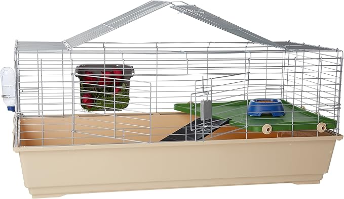 Amazon Basics Top Access Small Animal, Rabbit & Guinea Pig Cage, Ferret Cage Habitat With Accessories, Jumbo, Multicolor, 48.6"L x 26.6"W x 20.6"H
