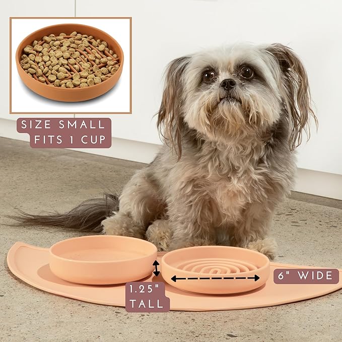 The Slowdown Bowl Silicone Slow Feeder for Cats & Kittens, Slow Eating Mealtime Solution with Modern Lick Mat Design, Reduces Gulping, Fits 1 Cup 6” Across x 1.25” Tall, Small-Blush