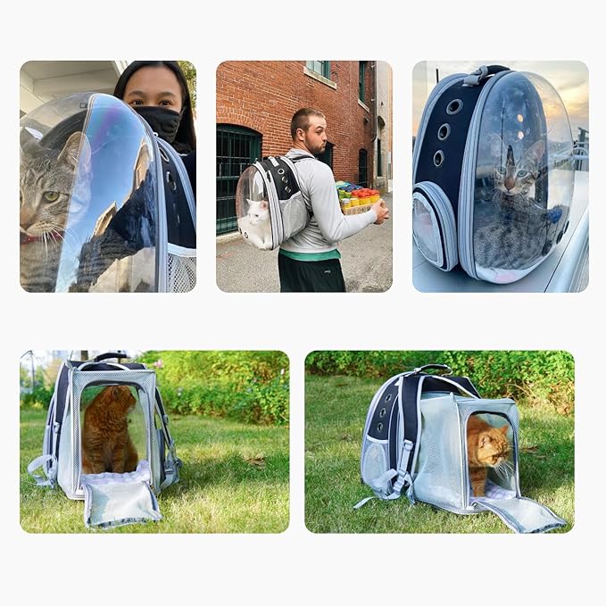 Lollimeow Cat Carrier Backpack, Bubble Expandable Backpack Carrier, Pets and Small Dogs,Airline-Approved, Designed for Travel, Hiking, Walking & Outdoor Use (Square Back Expandable-Black)