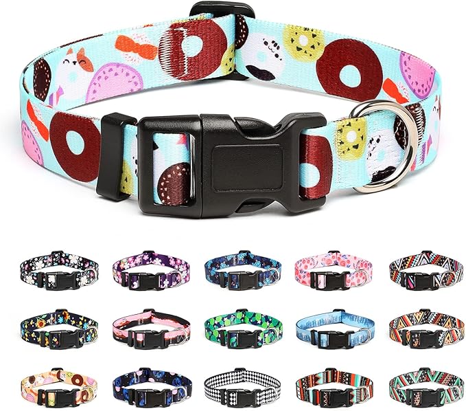 Mercano Adjustable Dog Collar - Special Design Patterns, Soft Nylon Comfortable Durable Pet Collar for Small Medium Large Dogs (S, Blue Cookie)