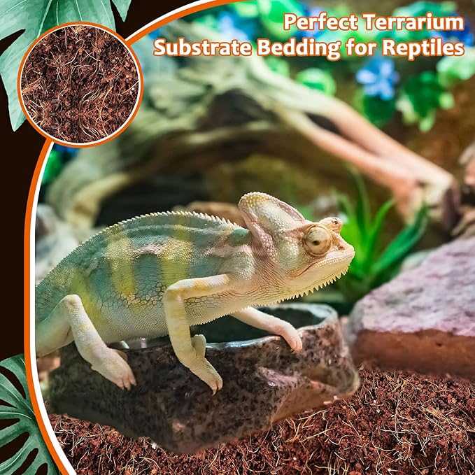 Riare 2 Pack Natural Coconut Fiber Substrate for Reptile- Premium Compressed Coconut Husk Terrarium Bedding for Reptile, Tortoise, Frogs, Snakes Hermit Crabs, Burrowing Animals