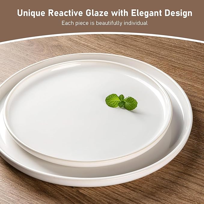 GBHOME Ceramic Dinnerware Sets for 4, 12 Pieces Stoneware Plates and Bowls Sets, Reactive Glaze Dishes -Scratch Resistant, Dishwasher&Microwave Safe-Star White