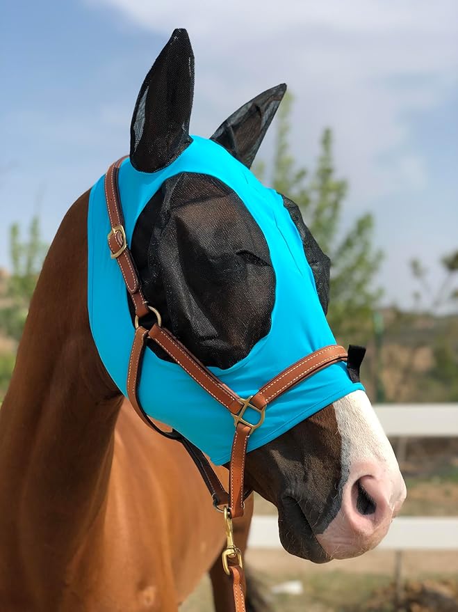 Horse Fly Mask Super Comfort Elasticity Horse Fly Mask with Ears We Only Make Products That Horses Like… (Pacific Blue, L)