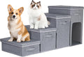 Dog Stairs with Storage, Folding Pet Steps with Zip for Small Dogs and Cats, 4-Step Pet Stairs with Pet House for High Bed, Couch and Car Ramp (Gray, 4 Steps with Condo)
