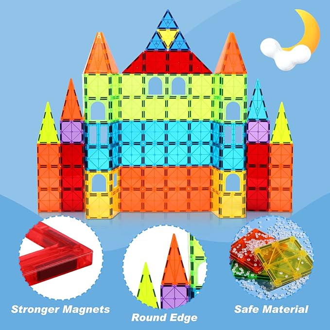 Magnetic Building Tiles for Kids,64 PCS Educational Magnetic Stacking Blocks for Boys Girls, Magnets Construction Toys,Stem Preschool Kindergarten Learning Toys