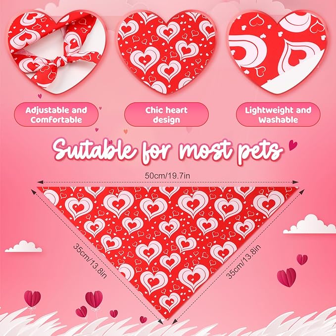 Weewooday 50 Pcs Valentine Dog Bandanas Bulk for Dogs Soft Bibs Adjustable Triangle pet Bandana for Small Medium Large Costume(Heart Pattern, 19.7 x 13.8 x 13.8 Inch)