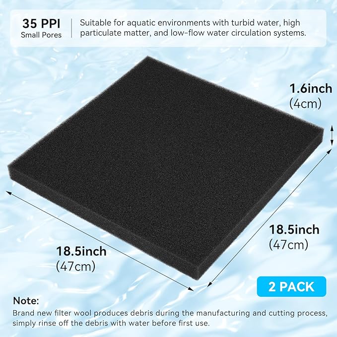 Aquarium Filter Sponge Pad, Filter Media Foam Sponges, Filter Accessories for Fish Tanks and Ponds (18.5"x18.5"x1.6", 35PPI, 2 Pack)