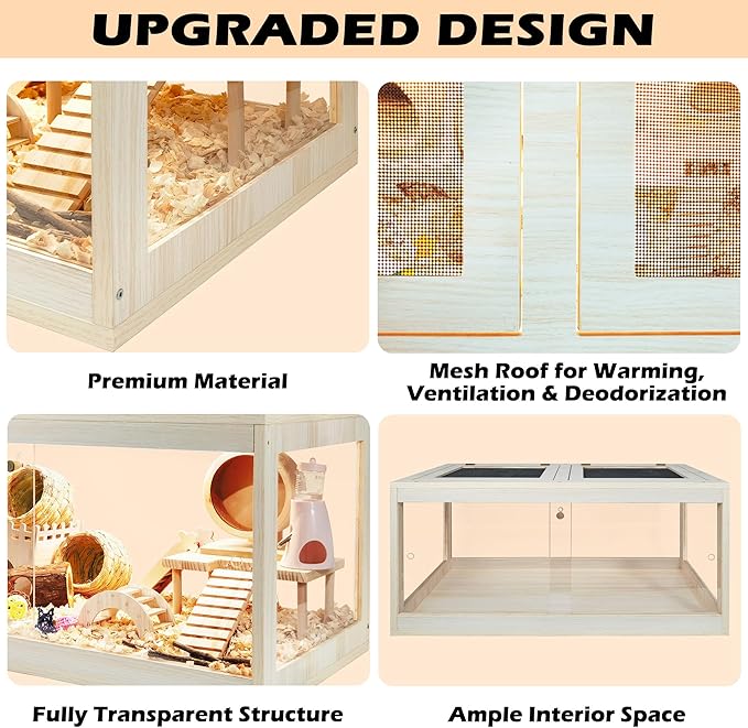 Prolee Hamster Habitat Chewproof, Mice and Rat Habitat with Transparent Sides, Hamster Cage with Openable Mesh Top, Solid Built with Lock Design (48" L x 20" W x 20" H)