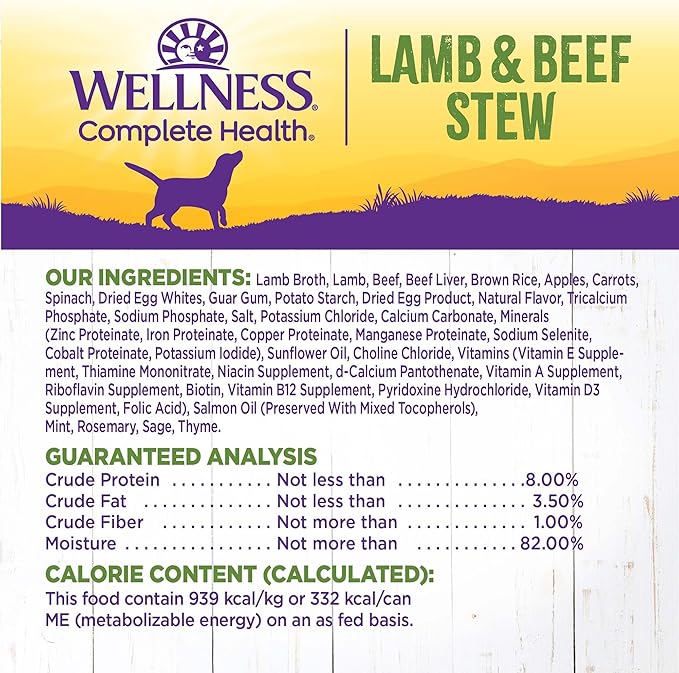 Wellness Complete Health Thick & Chunky Natural Canned Wet Dog Food, Lamb & Beef Stew, 12.5-Ounce Can (Pack of 12)