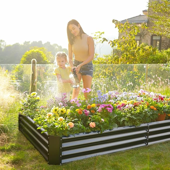 Land Guard 2 Pack 8×4×1ft Galvanized Metal Raised Garden Bed, Metal Planter Kit Box Outdoor for Deep-Rooted Vegetables, Flowers, Green and Herbs (Mid-Grey)