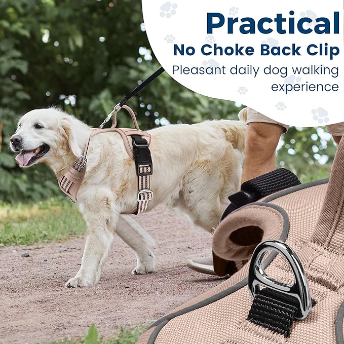 Funfox Dog Harness No Pull, Adjustable Pet Vest Harness, Super Soft Material with Vertical Handle Easy Control, Reflective Night Walking, 2 Leash Clips for Medium Sized Dogs, Brown, M