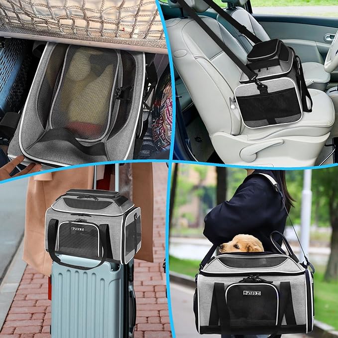 Petskd Top-Expandable Pet Carrier 18x13x9.5 Inches Southwest Airline Approved, Soft-Sided Carrier for Small Cats and Dogs with Locking Safety Zippers and Anti-Scratch Mesh(Grey)