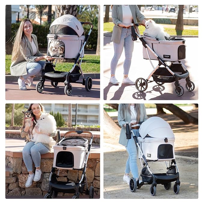 T5 Luxury Pet Stroller for Medium Dog Under 60lbs or 2 Small Dogs & Cats with 180 ̊Canopy, Sun Shades, Auto-Folding Stroller for Multiple Pets (Green)