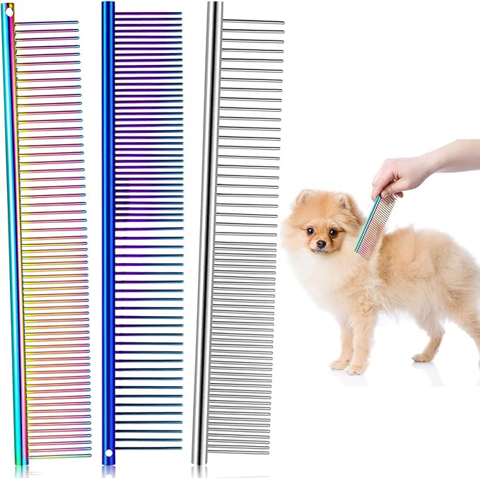 3 Pcs Stainless Steel Combs for Matted Hair - Grooming Clippers with Guide Combs for Removing Tangles and Knots in Long Haired Dogs and Cats